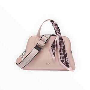 DKNY Blush Pink Textured Dome Satchel Handbag with Scarf Accent